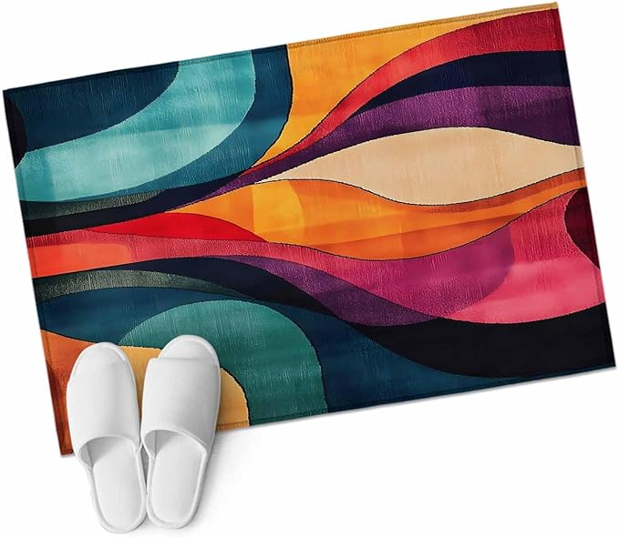 Minimalist Art Entryway Rug 2'x3', Abstract Yellow Blue Color Block Line Small Area Rug Non-Slip Front Door Mat Washable Floor Carpet for Indoor Entrance Kitchen Bathroom