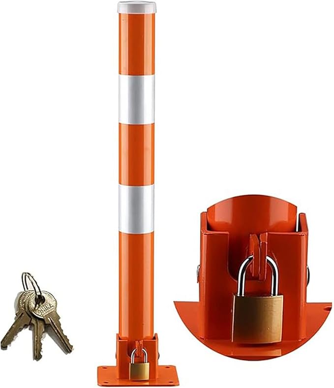 Lightweight Driveway Barrier with Warning Stripes, Flexible Parking Spot Protector Safety Bollard with Locking Mechanism, High-Visibility Parking Post for Night-time Safety