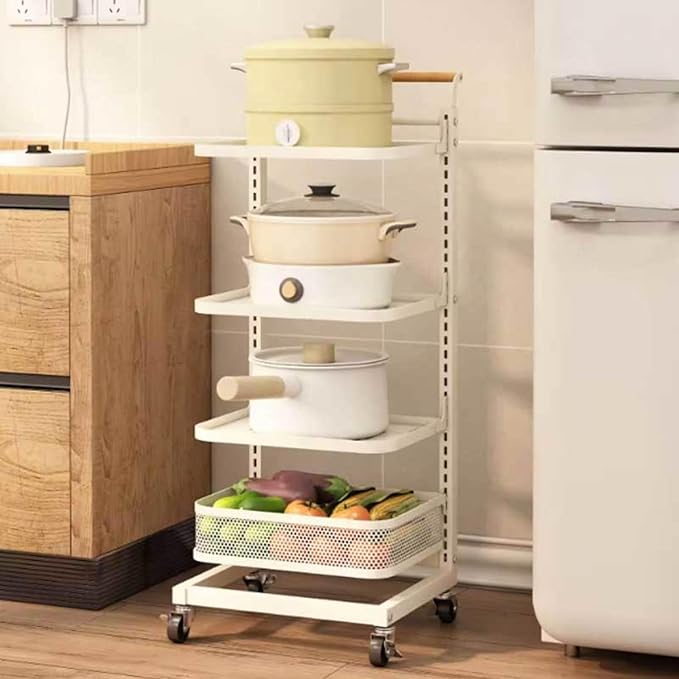Under Cabinet Pan nizer Shelf Kitchen Counter Storage Rack with 3 Shelves and 1 Basket White