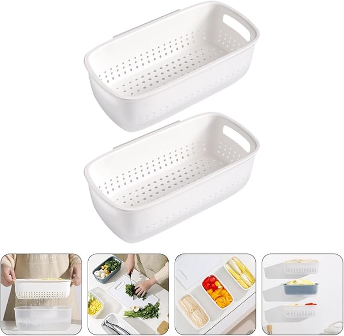 Kichvoe 2pcs Plastic Wall-mounted Vegetable and Fruit Drain Basket Set, Thickened Square Filter Basket for Kitchen Sink, Double Layer Food Strainer for Fruit Washing and Vegetable Draining