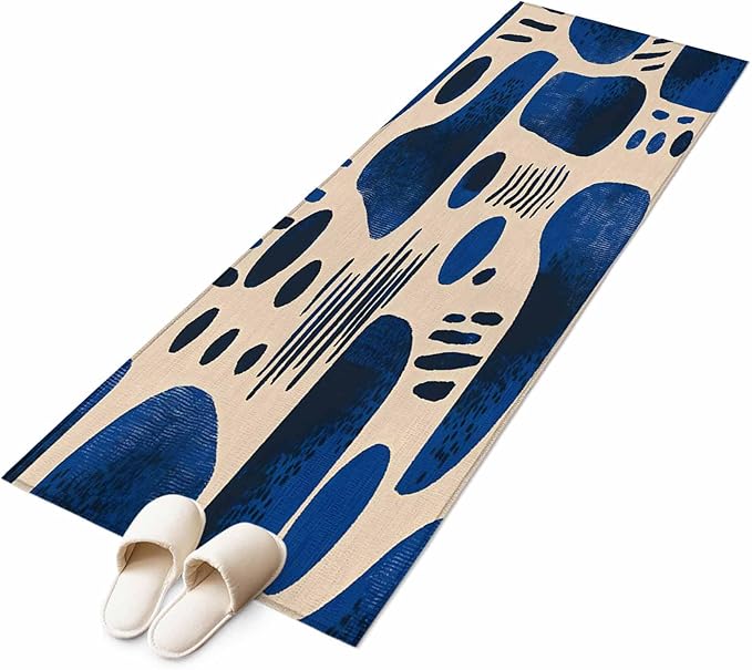 Modernism Runner Rug 2'x6', Blue Black Geometric Abstract Style Hallway Runner Rugs Washable Non-Slip Bedside Floor Mats Carpet for Kitchen Bedroom Laundry Room Bathroom