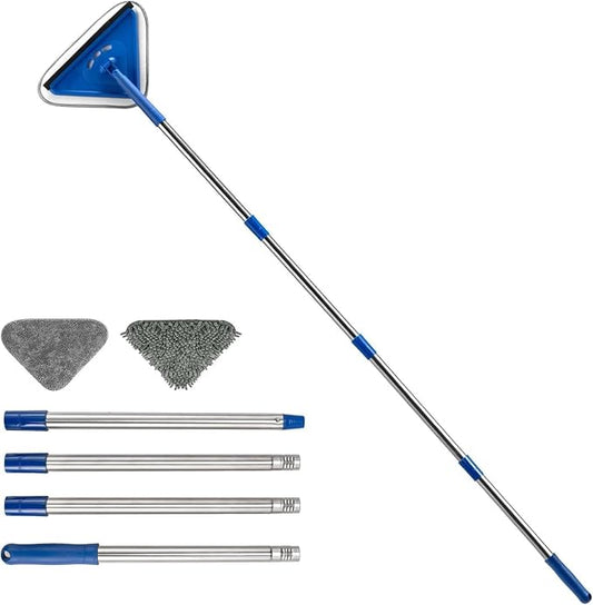 Wall Cleaner Mop with Stainless Steel Handle (31.5"-63") - Includes Edge Squeegee and 2 Reusable Microfiber Pads for Walls, Ceilings, Floors, Windows & Multi-Surface Cleaning