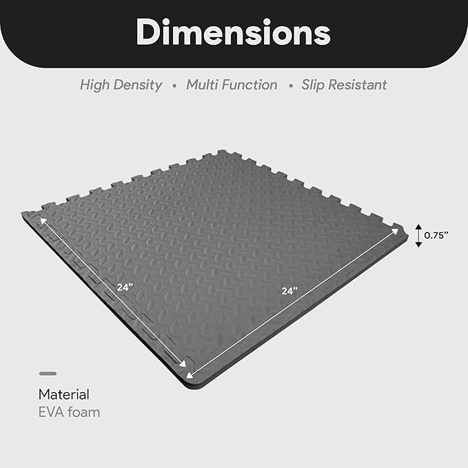 BalanceFrom Puzzle Exercise Mat 3/4' Thick, EVA Interlocking Foam Floor Tiles for Home Gym, Mat for Home Workout Equipment, Floor Padding for Kids, Gray, 24 in x 24 in x 3/4 in, 96 Sq Ft - 24 Tiles