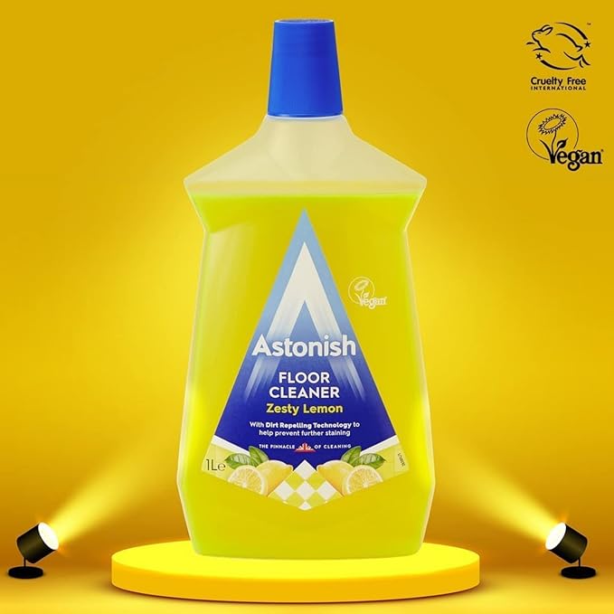 Astonish Zesty Lemon Floor Cleaner With Built In Dirt Repelling Technology To Prevent Stains & Protects Floors From Mud & Pet Stains - Concentrated Mop Solution For Tiles & Sealed Wood 1 Liter Bottle
