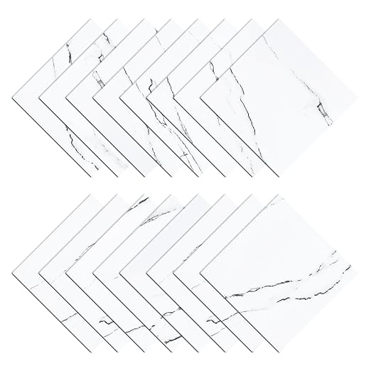 Wallercity Matte White Peel and Stick Floor Tiles Waterproof Marble Vinyl Flooring Tile Stickers 12''x12'' Self-Adhesive Stick on Tiles for Bathroom Kitchen Living Room Thick Shower Tile Sheets 16PCS