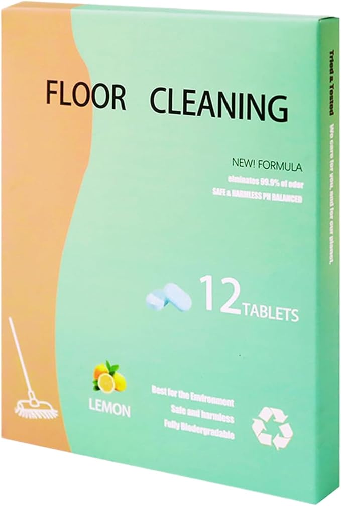 12 Pieces Floor Cleaning Tablets 13.5x17.5 Cm Floor Lemon Scent Mopping Tablets Deep Cleans Hardwood Mopping Cleaner For Hardwood Laminate Tile Bathroom Kitchen Laundry