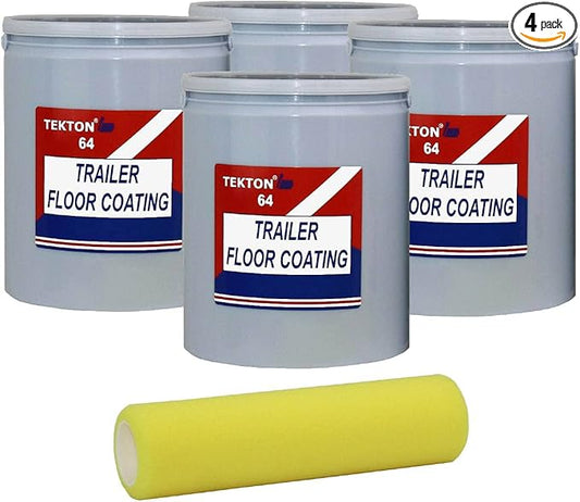 TK64 Roll On Application; Water Based Coating; Protects Trailer Floors, Ramps and Walls; Non Skid Paint (Black, 4 Gallons, 1 Foam Cover)