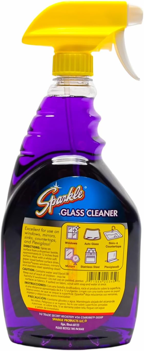 Sparkle Glass Cleaner, Ammonia-Free Streak-Free Formula, 33.8 fl oz Spray Bottle, Safe for Windows, Mirrors & Glass Surfaces (1 Pack)