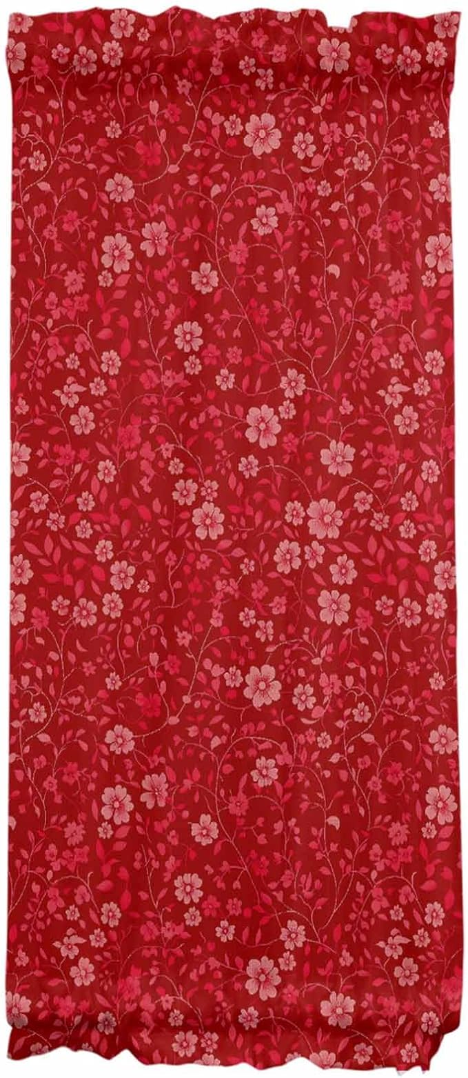Christmas French Door Curtain Panel for Front Door, Classical Pink Red Christmas Plants Flowers Slidelight Door Curtains with Tieback Light Filtering Privacy Panels for Doorway Entryway 25"x 40"