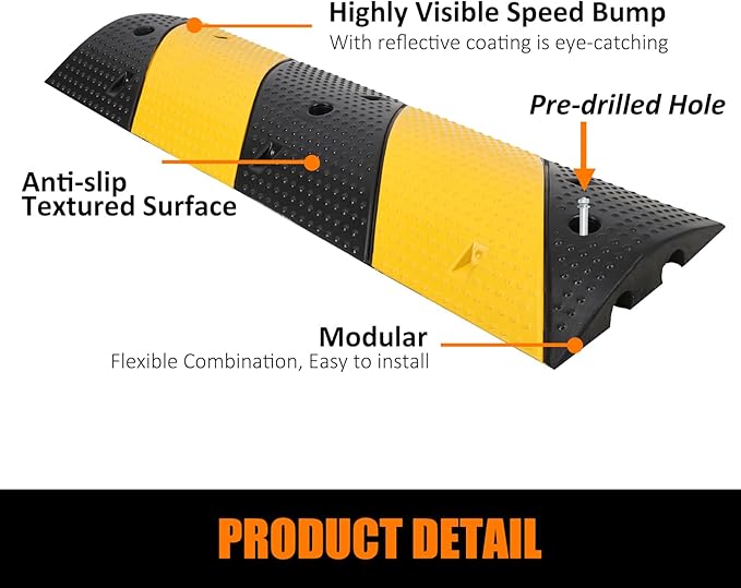 Towallmark 3.3 Ft Rubber Speed Bump, 2 Pack 2 Channel Modular Heavy Duty Speed Bumps Humps 25000 lbs Load Capacity, Cable Protector Ramp for Asphalt Concrete Gravel Driveway Road