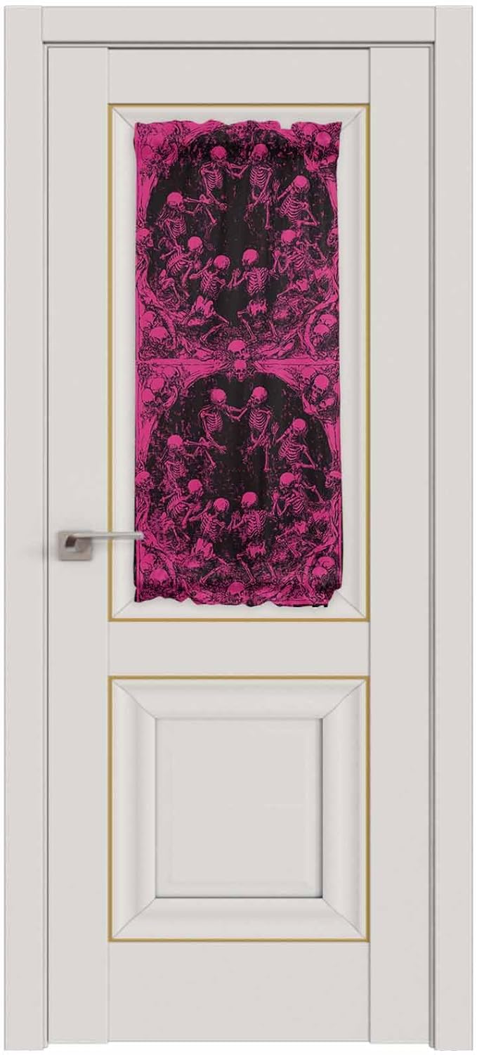 French Door Curtain Panel for Front Door, Dark Pink Halloween Skulls Slidelight Door Curtains with Tieback Light Filtering Privacy Panels for Doorway Entryway 25"x 40"
