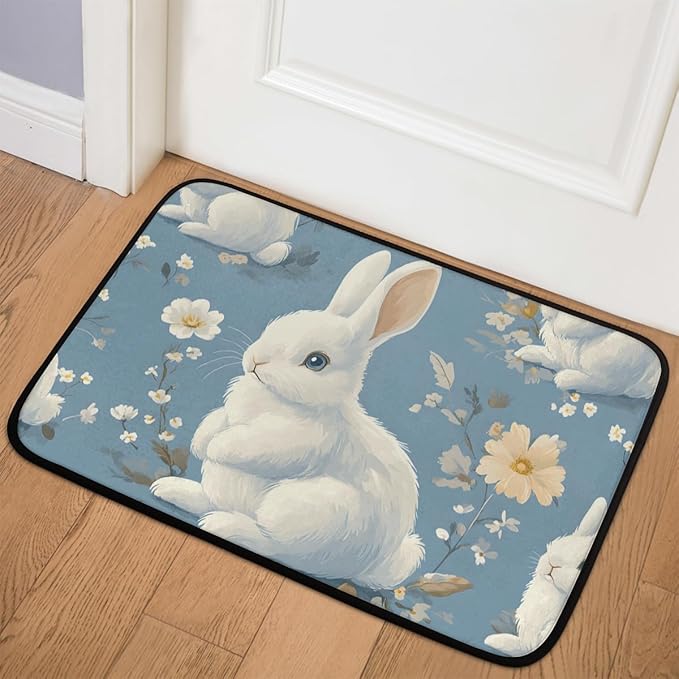 Easter Cute Rabbit Floral Spring Daisy Door Mat Welcome Mats Non-Slip Dust Floor Rug for Kitchen Bedroom Bath Room Front Hall Lawn 18x30 inch
