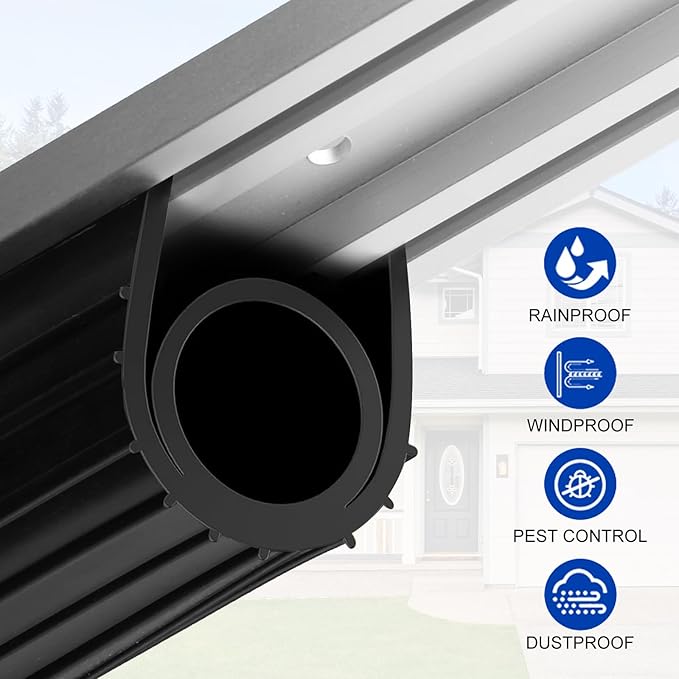 DGSL Garage Door Seals Bottom Rubber，Weather Stripping Sealing Strip Replacement, Universal Weatherproof Threshold Buffering (Black, 10Ft)