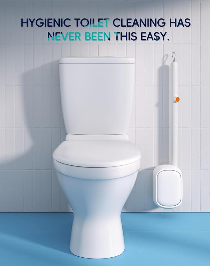 Disposable Toilet Cleaning System with Wall Mounted Brush, Holder and 18 High-Performance Refills for Deep Bathroom Cleaning