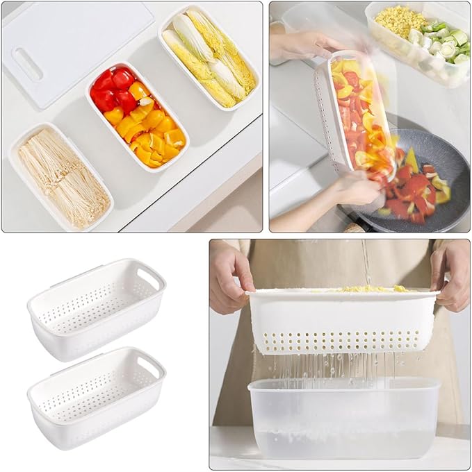 Kichvoe 2pcs Plastic Wall-mounted Vegetable and Fruit Drain Basket Set, Thickened Square Filter Basket for Kitchen Sink, Double Layer Food Strainer for Fruit Washing and Vegetable Draining
