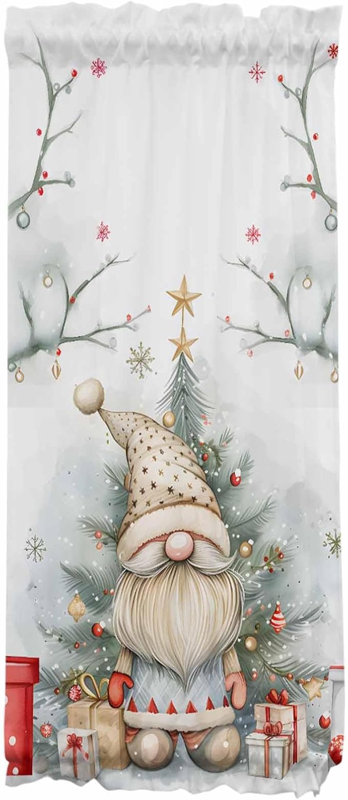 Christmas French Door Curtain Panel for Front Door, Watercolor Christmas Tree Branch Dwarf Boxes Slidelight Door Curtains with Tieback Light Filtering Privacy Panels for Doorway Entryway 25"x 40"
