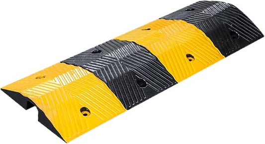 Rubber Speed Bumps with Cable Protectors Heavy Duty Modular Driveway Speed Ramp for Asphalt Concrete Traffic Lanes (100x35x6.5CM)