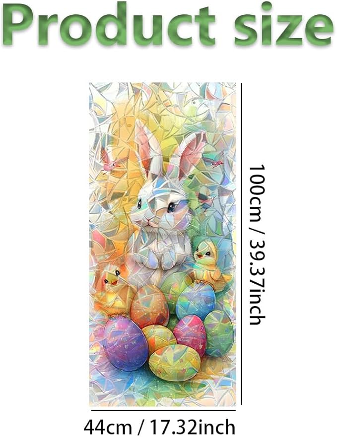Easter Window Film Bunny Chick and Colorful Egg Design Decorative PVC Window Film for Home Kids Room Entryway Adds Festive Privacy and Soft Light Filtering