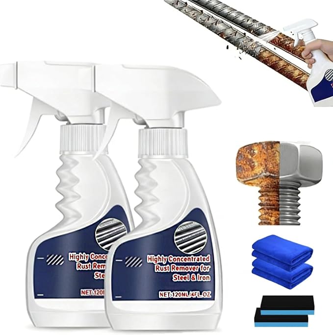 Rust Remover, Heavy Duty Rust Removal for Metal, Highly Concentrated Rust Stain Remover, Fast Acting Rust Removal for Tools, Stainless Steel & Automotive Parts (2pcs)