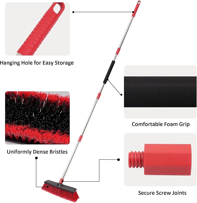 14” Push Broom Outdoor with 70” Long Handle - Heavy Duty Shop Broom for Garage, Patio, Driveway, Yard, Deck Cleaning