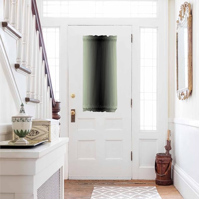 French Door Curtain Panel for Front Door, Light Green Black Gradient Slidelight Door Curtains with Tieback Light Filtering Privacy Panels for Doorway Entryway 25"x 40"