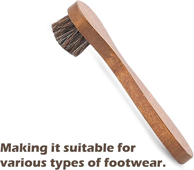 Horsehair Shoe Brush Long Wooden Handle Anti-Slip Horse-Hair Leather Shoe Cleaning Polishing Brush 2Pcs