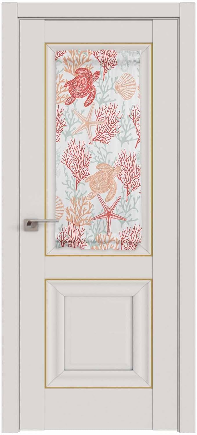 French Door Curtain Panel for Front Door, Coral Red Marine Life Sea Turtle Conch Slidelight Door Curtains with Tieback Light Filtering Privacy Panels for Doorway Entryway 25"x 40"