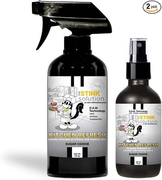 The Stink Solution Kitchen Odor Eliminator For Strong Odor: Garbage Can & Refrigerator Deodorizer, Cooking & Trash Smell Remover - 1 16 oz, 1 4 oz (Sugar Cookie Scent)
