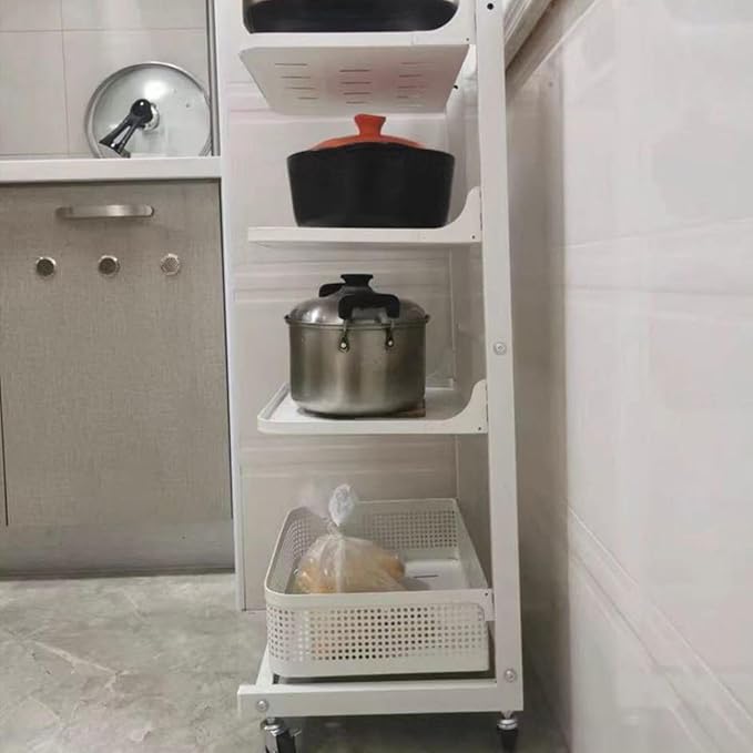 Kitchen Pan Storage Stand on Wheels with 3 Tiers for Microwave and Pots Free Standing Black and White Shelves for nizing Pantry and Cooking Supplies
