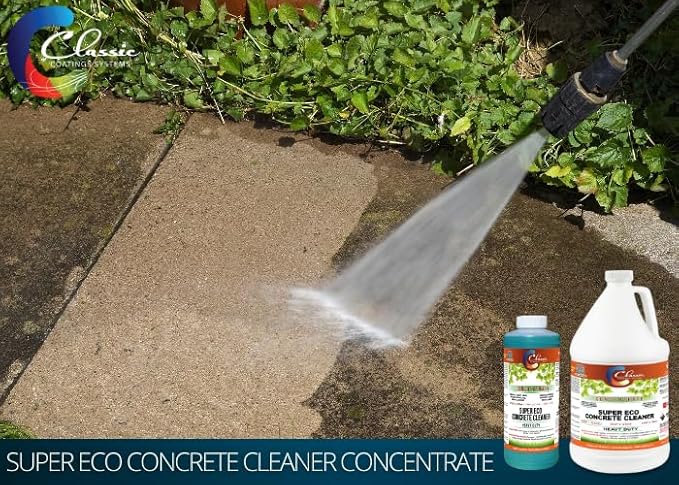 Classic Coatings | Eco Concrete Cleaner Concentrate | Indoor/Outdoor | Environmentally Safe, Non-Toxic, Easy to Use | Cleans Concrete, Garage Floors, Stone, Bricks & More | (1-Gallon)