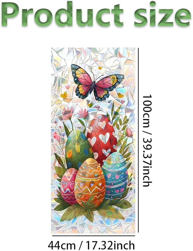 Easter Window Film Colorful Egg and Butterfly Design Decorative PVC Window Film for Home Entryway Kids Room Adds Spring Privacy and Light Softening Holiday Style