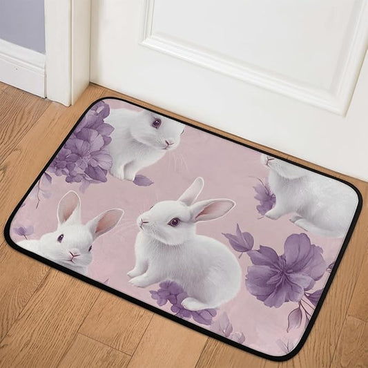 Spring Easter Cute Rabbit Floral Plant Doormat Non-Slip Dust Floor Seasonal Spring Summer Mats Best Gifts for Parents Family Classmate 16X24Inch