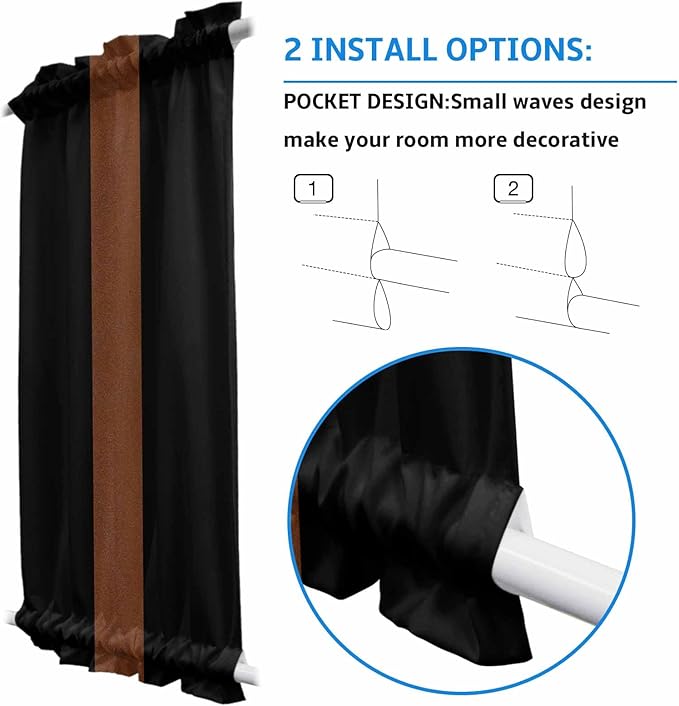 French Door Curtain Panel for Front Door, Boho Farmhouse Leather Texture Brown Dark Blue Slidelight Door Curtains with Tieback Light Filtering Privacy Panels for Doorway Entryway 25"x 40"
