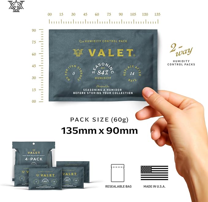 Valet 84% Two-Way Humidity Packs 12-Pack (60g), Bulk Two-Way Humidity Control Packs Seasoning Kit, Wood Container Prep & Moisture Recovery, Made in USA