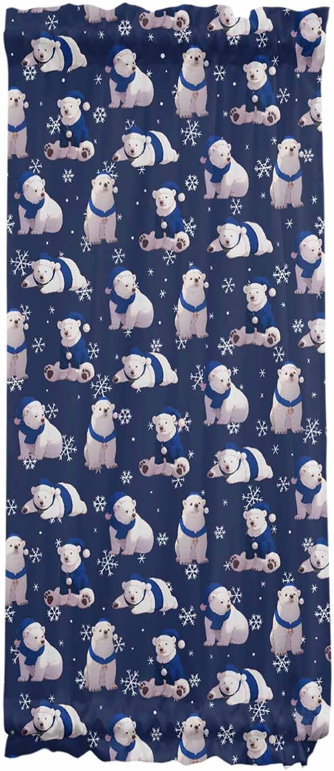 Christmas French Door Curtain Panel for Front Door, Merry Christmas Snowflake Polar Bear Blue Slidelight Door Curtains with Tieback Light Filtering Privacy Panels for Doorway Entryway 25"x 40"