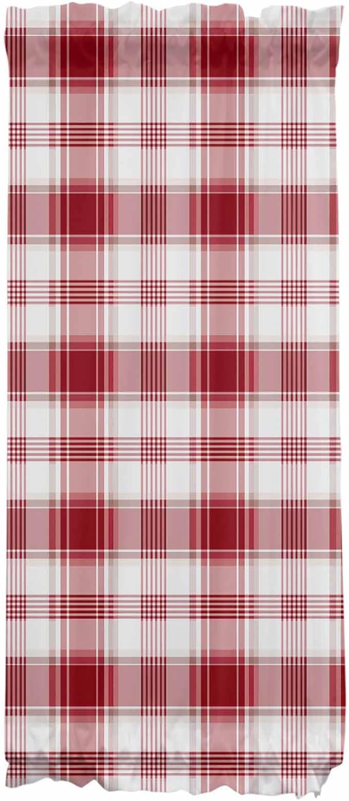French Door Curtain Panel for Front Door, Red White Ombre Checkered Classical Slidelight Door Curtains with Tieback Light Filtering Privacy Panels for Doorway Entryway 25"x 40"