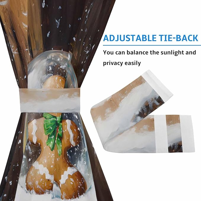 Christmas French Door Curtain Panel for Front Door, Crystal Ball Gingerbread Man Country Wooden House Slidelight Door Curtains with Tieback Light Filtering Privacy Panels for Entryway 25"x 40"