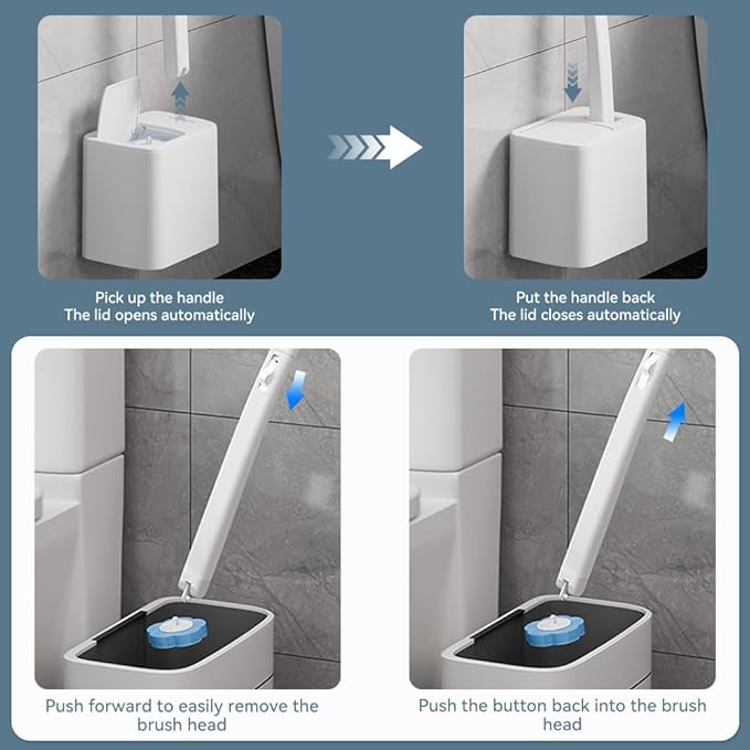 Disposable Toilet Brush Set with Holder, Angled Cleaning Wand with 24 Refill Heads, Wall-Mounted Hygienic Toilet Cleaner (Ocean, Lemon, Lavender Scents)