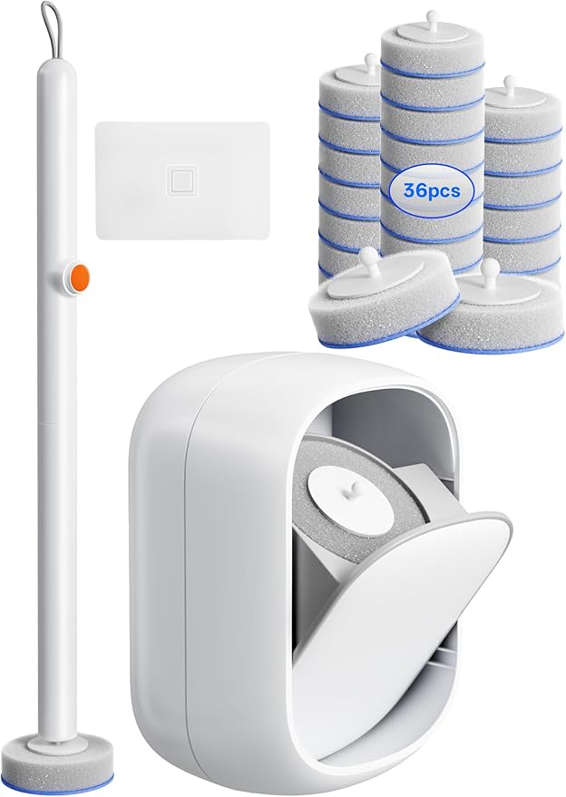Disposable Toilet Cleaning System - Toilet Wand Kit with 36 High-Performance Refills, Wall Mounted Brush and Holder for Deep Cleaning Bathroom (Brush + 36 Refills)