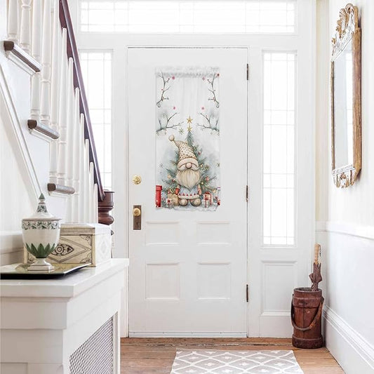 Christmas French Door Curtain Panel for Front Door, Watercolor Christmas Tree Branch Dwarf Boxes Slidelight Door Curtains with Tieback Light Filtering Privacy Panels for Doorway Entryway 25"x 40"