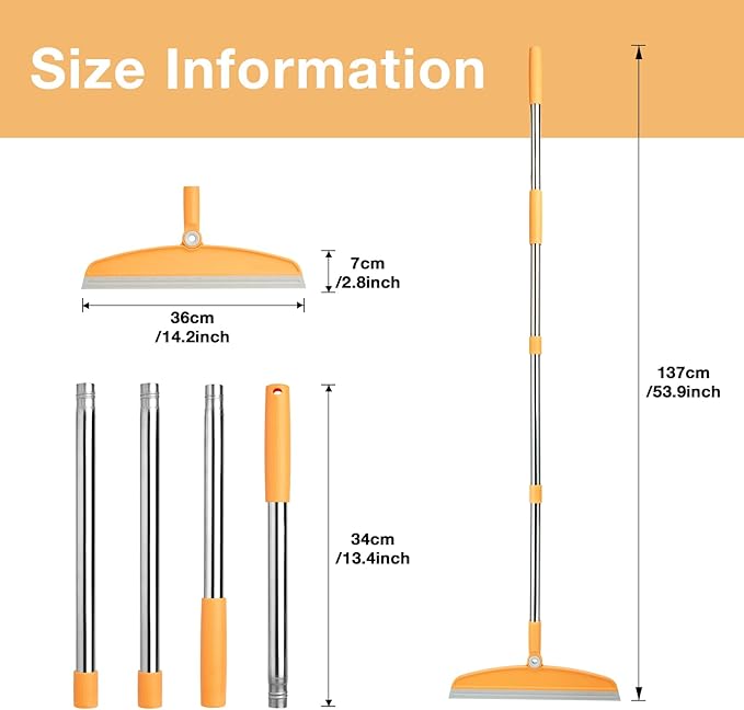 Silicone Air Broom,Multifunction Broom with Long Handle，Adjustable Rubber Squeegee Sweeping Water for Indoor Hardwood Floors,Kitchen,Concrete Floor,Bathroom Tile(Gray Yellow)