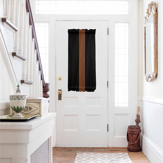 French Door Curtain Panel for Front Door, Boho Farmhouse Leather Texture Brown Dark Blue Slidelight Door Curtains with Tieback Light Filtering Privacy Panels for Doorway Entryway 25"x 40"