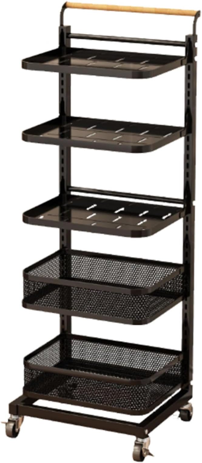 Black Pan Storage Drawer Cupboard nizer for Worktops Microwave Shelf Stand with Floor Stand and 5 Boards 3 Baskets