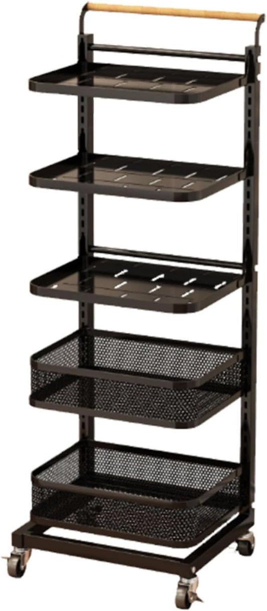 Black Pan Storage Drawer Cupboard nizer for Worktops Microwave Shelf Stand with Floor Stand and 5 Boards 3 Baskets