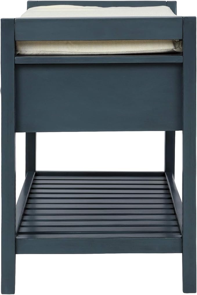Knocbel Entry Storage Bench Shoes Rack with Cushioned Seat, 2 Drawers & Slatted Shelf, Living Room Entryway Hallway Foyer Shoe Bench Bedroom End of Bed Bench (Antique Navy)