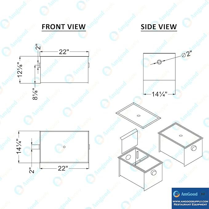 20 LB Carbon Steel Grease Trap Interceptor for Restaurant Under Sink Kitchen