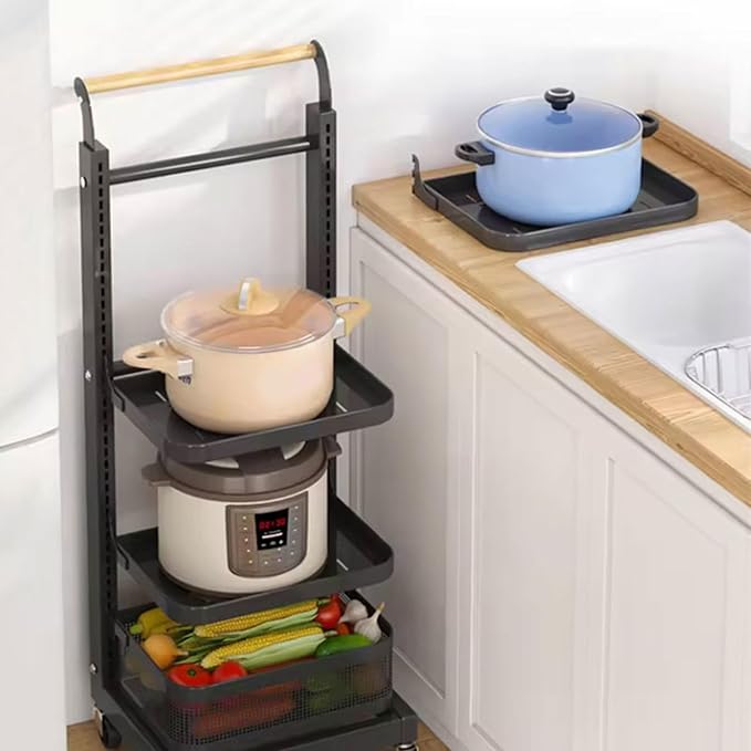 Black Pan Storage Stand for Kitchen Drawers with Free Standing Cupboard nizers Pot Holder and Shelves White (4 Boards 1 Basket)