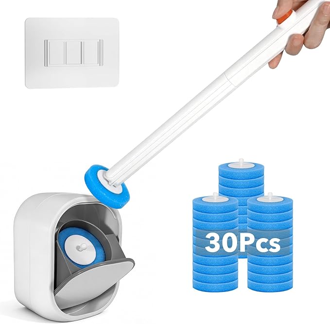 3-Pack Disposable Toilet Brush & Wand Kit, Wall-Mounted Auto-Closing Caddies with 90 Refills, Deep Cleaning System with Pre-Loaded Scrubber for Rust & Hard Water - Hand-Free Modern Design