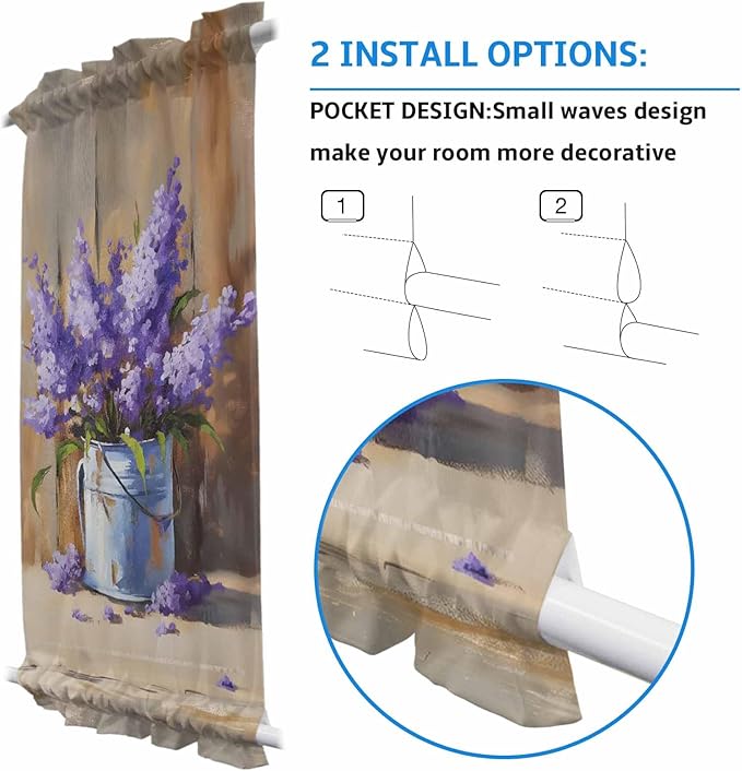 French Door Curtain Panel for Front Door, Lavender Wood Fence Oil Painting Country Slidelight Door Curtains with Tieback Light Filtering Privacy Panels for Doorway Entryway 25"x 40"
