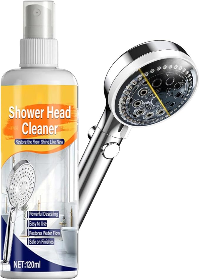 Shower Cleaner Spray - 120ml Multi-Purpose Descaling Solution with Microfiber Polishing Towel, Shower Head Descaling Kit, Limescale and Grime Remover, Hard Water Stain Eraser for Glass Doors Mirrors
